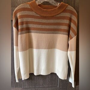 Adrianna Papella Drop Shoulder Boat Neck Color Blocked Sweater